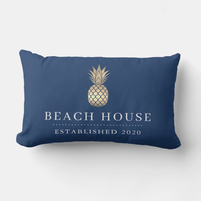 Beach House Gold Pineapple Lumbar Pillow Kussen (Voorkant)