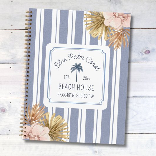 Beach House Guest Book Blue Strip Coastal Boho Notitieboek
