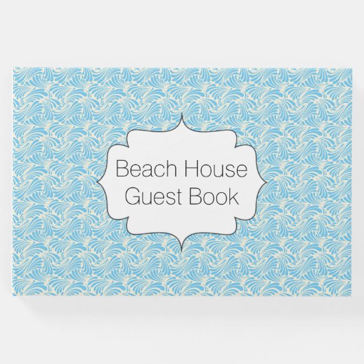Beach House Guest Book Modern Blue Wave Pattern Gastenboek (Voorkant)