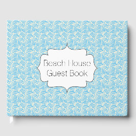 Beach House Guest Book Modern Blue Wave Pattern Gastenboek