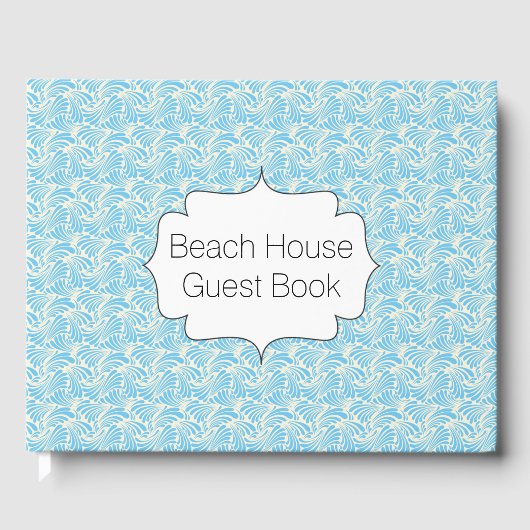 Beach House Guest Book Modern Blue Wave Pattern Gastenboek (Voorkant)
