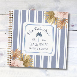 Beach House Guestbook Blue Stripes Coastal Boho Notitieboek