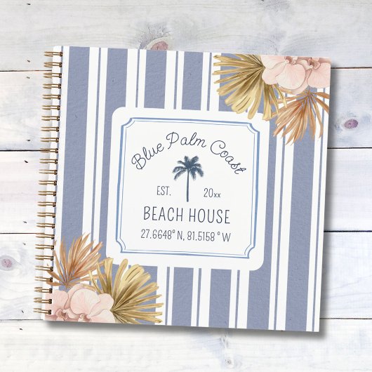 Beach House Guestbook Blue Stripes Coastal Boho Notitieboek