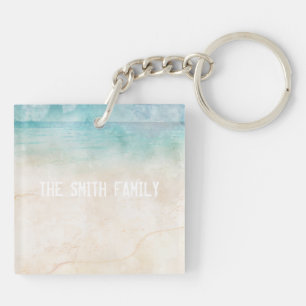 Beach House Keys Familienaam Waterverf Souvenir Sleutelhanger