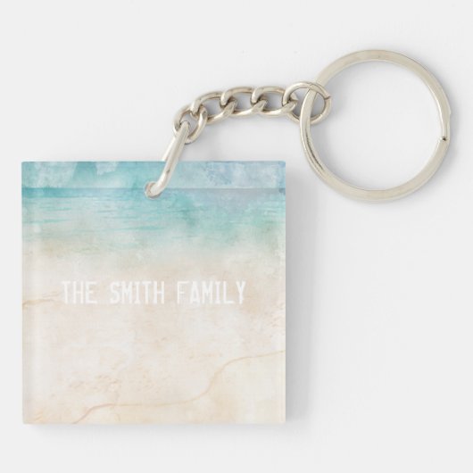 Beach House Keys Familienaam Waterverf Souvenir Sleutelhanger (Achterkant)