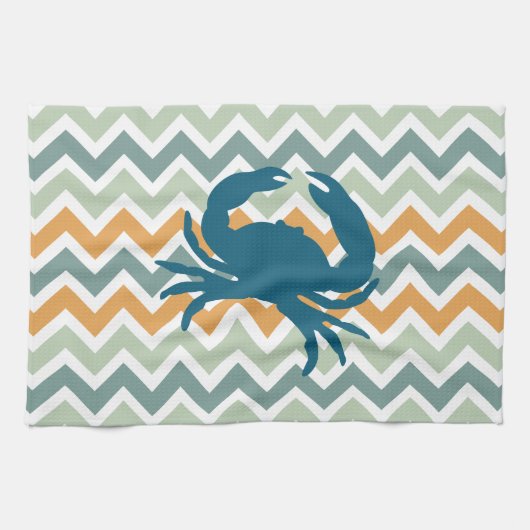 Beach House Kitchen Home Decor Crab Chevron Theedoek (Horizontaal)
