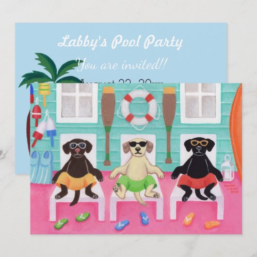Beach House Labrador Boys Pool Party nodigt uit Kaart (Voorkant / Achterkant)