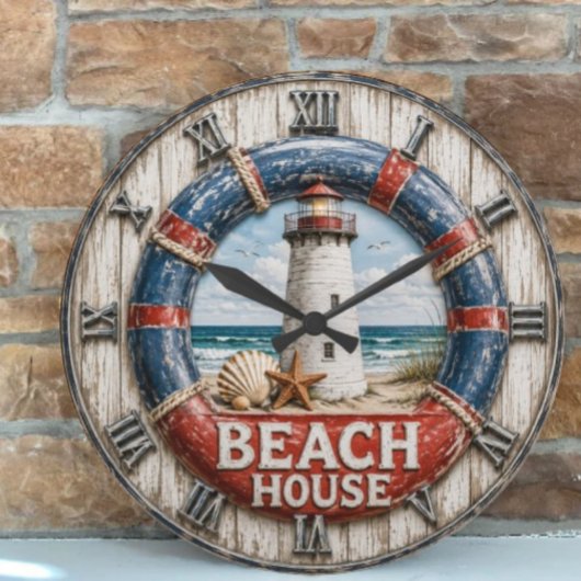 Beach House Lighthouse Rustic Nautical Coastal Grote Klok