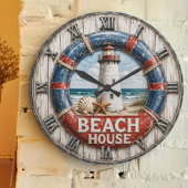 Beach House Lighthouse Rustic Nautical Coastal Grote Klok