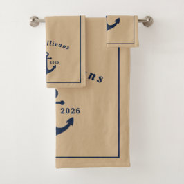 Beach House Luxe Zandkleurige Taupe Anker Monogram Bad Handdoek