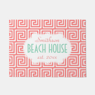 Beach House Mint Coral Key Nautical Deco Custom Deurmat
