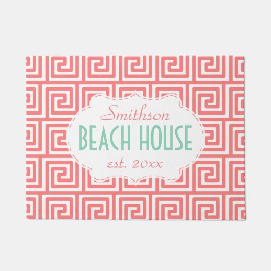 Beach House Mint Coral Key Nautical Deco Custom Deurmat (Voorkant)