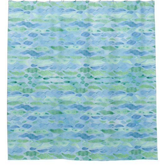 Beach House Modern Ocean Wave Blauw Groen Patroon Douchegordijn (Voorkant)