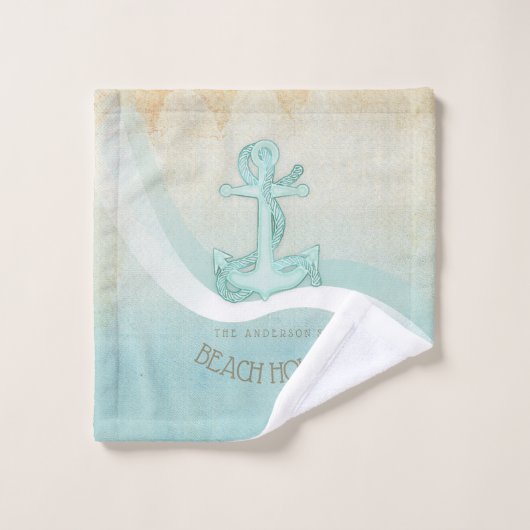 Beach House Nautical Anchor and Rope Aqua ID623 Bad Handdoek (Wasdoekje)