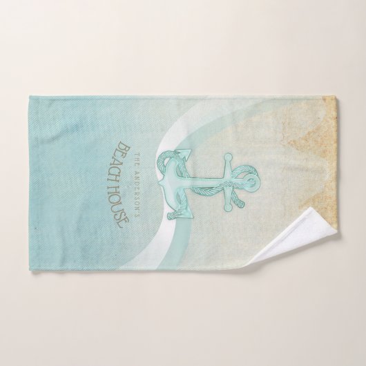 Beach House Nautical Anchor and Rope Aqua ID623 Bad Handdoek (Handdoek)