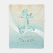 Beach House Nautical Anchor and Rope Aqua ID623 Fleece Deken (Voorkant)