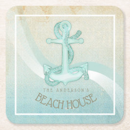 Beach House Nautical Anchor and Rope Aqua ID623 Kartonnen Onderzetters