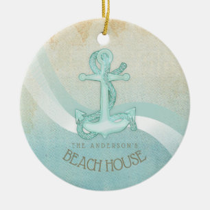 Beach House Nautical Anchor and Rope Aqua ID623 Keramisch Ornament
