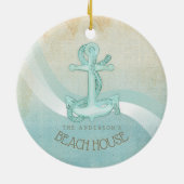 Beach House Nautical Anchor and Rope Aqua ID623 Keramisch Ornament (Achterkant)