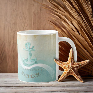 Beach House Nautical Anchor and Rope Aqua ID623 Koffiemok