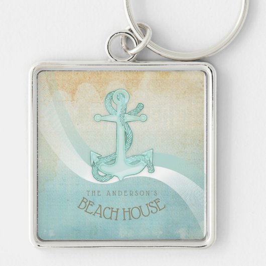 Beach House Nautical Anchor and Rope Aqua ID623 Sleutelhanger (Voorkant)