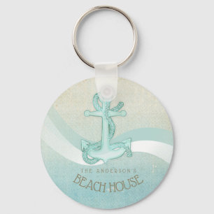 Beach House Nautical Anchor and Rope Aqua ID623 Sleutelhanger