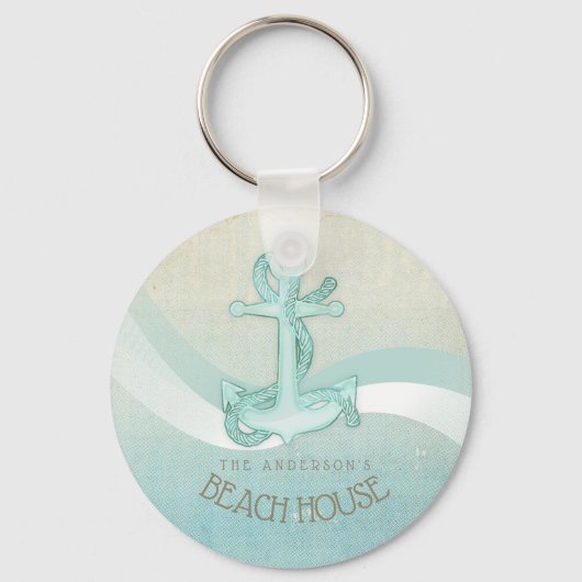 Beach House Nautical Anchor and Rope Aqua ID623 Sleutelhanger (Voorkant)