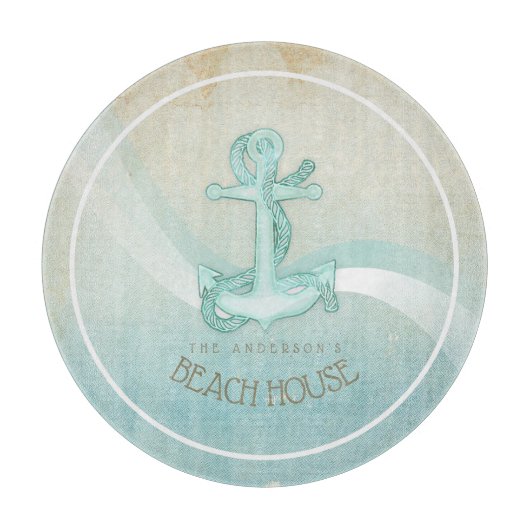 Beach House Nautical Anchor and Rope Aqua ID623 Snijplank (Voorkant)