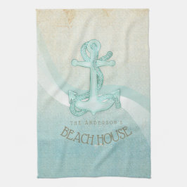 Beach House Nautical Anchor and Rope Aqua ID623 Theedoek
