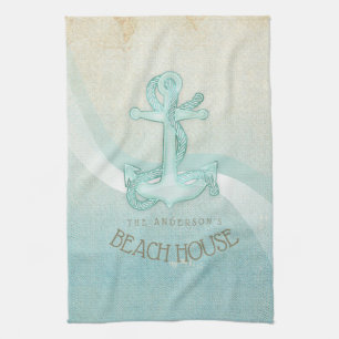 Beach House Nautical Anchor and Rope Aqua ID623 Theedoek
