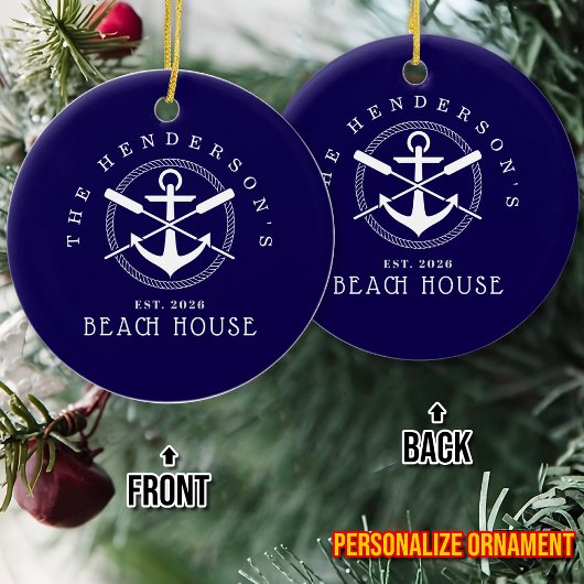 Beach House  Nautical Anchor Blue décor Vacation Keramisch Ornament