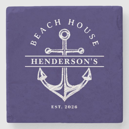 Beach House Nautical Anchor Blue navy Vacation Stenen Onderzetter (Voorkant)
