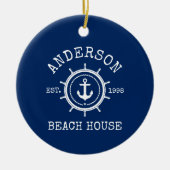 Beach House Nautical Anchor Rope Helm Blue Keramisch Ornament (Voorkant)