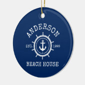 Beach House Nautical Anchor Rope Helm Blue Keramisch Ornament (Links)