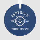 Beach House Nautical Anchor Rope Helm Blue Ornament (achterkant)