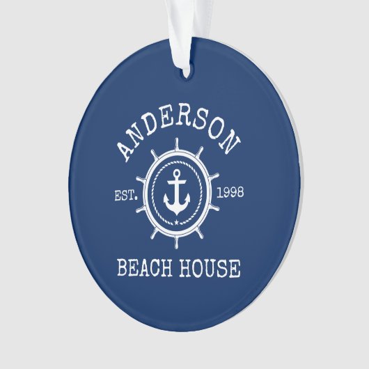 Beach House Nautical Anchor Rope Helm Blue Ornament (voorkant)