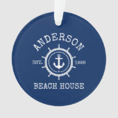 Beach House Nautical Anchor Rope Helm Blue Ornament (voorkant)