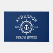 Beach House Nautical Anchor Rope Helm Navy Blue Deurmat (Voorkant)