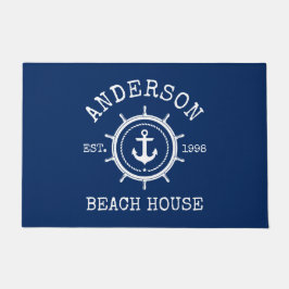 Beach House Nautical Anchor Rope Helm Navy Blue Deurmat