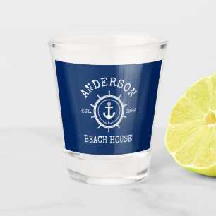 Beach House Nautical Anchor Rope Helm Navy Blue Shot Glas