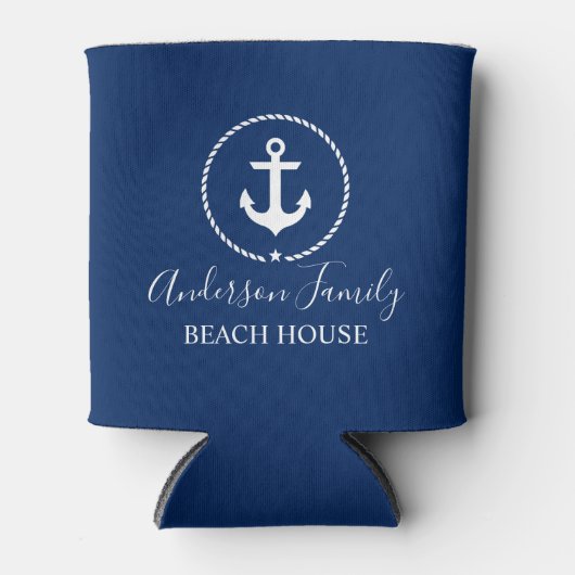 Beach House Nautical Anchor Rope Star Blue Blikjeskoeler (Voorkant)