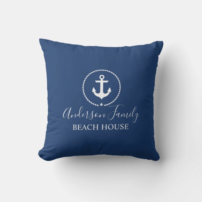 Beach House Nautical Anchor Rope Star Blue Buitenkussen (Voorkant)
