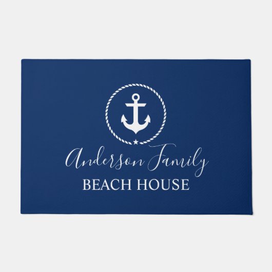 Beach House Nautical Anchor Rope Star Blue Deurmat (Voorkant)