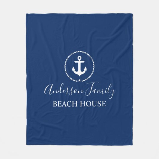 Beach House Nautical Anchor Rope Star Blue Fleece Deken (Voorkant)
