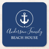 Beach House Nautical Anchor Rope Star Blue Kartonnen Onderzetters (Voorkant)