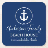 Beach House Nautical Anchor Rope Star Blue Kartonnen Onderzetters (Voorkant)