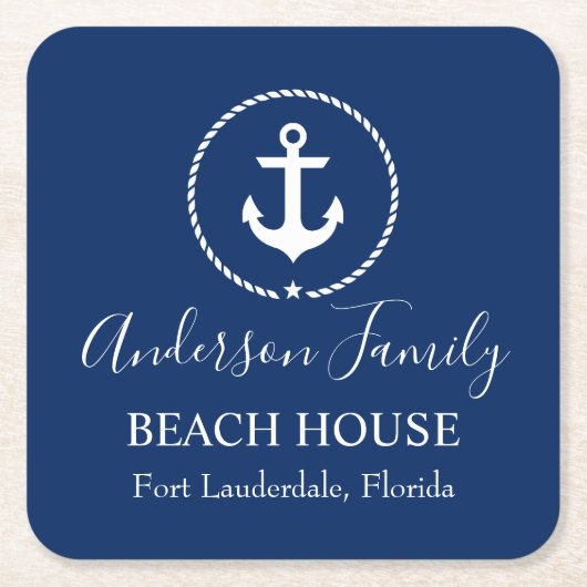 Beach House Nautical Anchor Rope Star Blue Kartonnen Onderzetters (Voorkant)