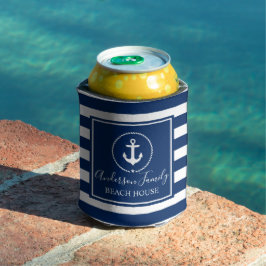 Beach House Nautical Anchor Rope Star Blue Striped Blikjeskoeler