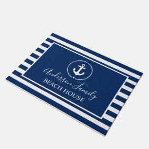 Beach House Nautical Anchor Rope Star Blue Striped Deurmat
