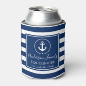 Beach House Nautical Anchor Rope Star Striped Blue Blikjeskoeler (Blikje Voorkant)